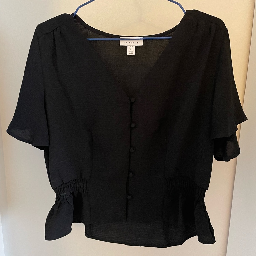 Topshop black peplum button up blouse
